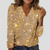 Elegante camicetta con scollo a V e maniche lunghe, decorata con paillettes