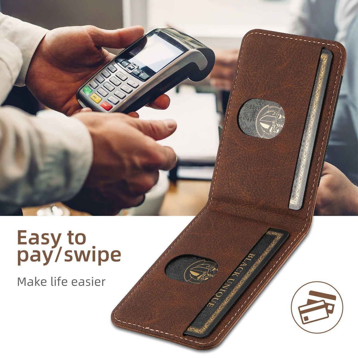 Cover per smartphone con portacarte e supporto magnetico