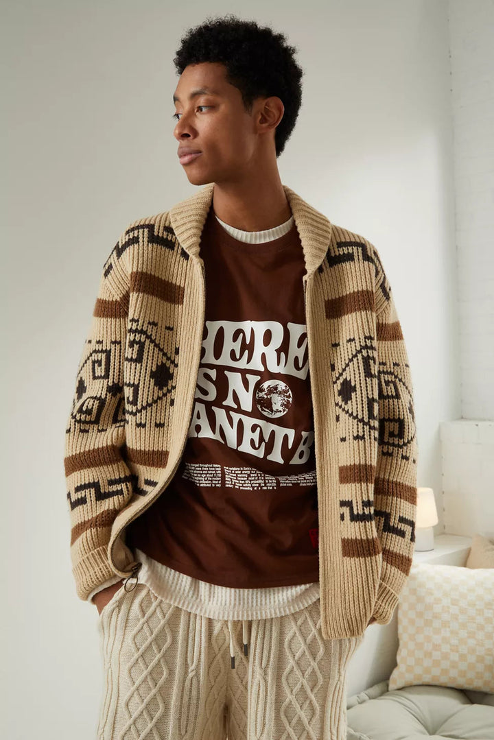 Cardigan da uomo in maglia jacquard vintage con cerniera: lo stile intramontabile incontra il comfort moderno