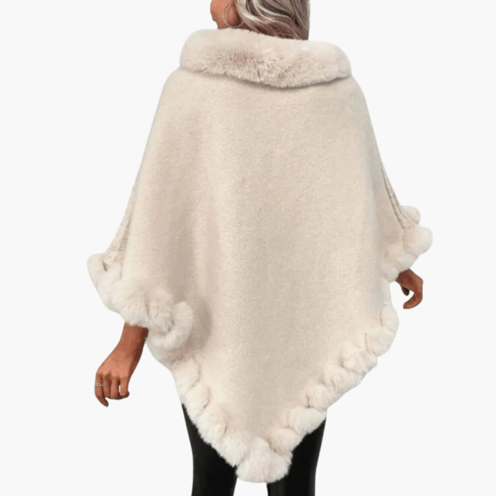 Poncho in Maglia da Donna con Finta Pelliccia e Fit Oversize