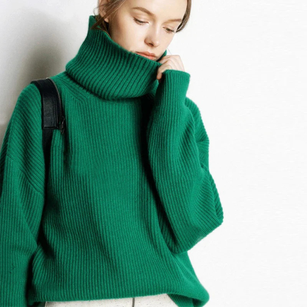 Maglione oversize a collo alto in maglia grossa da donna