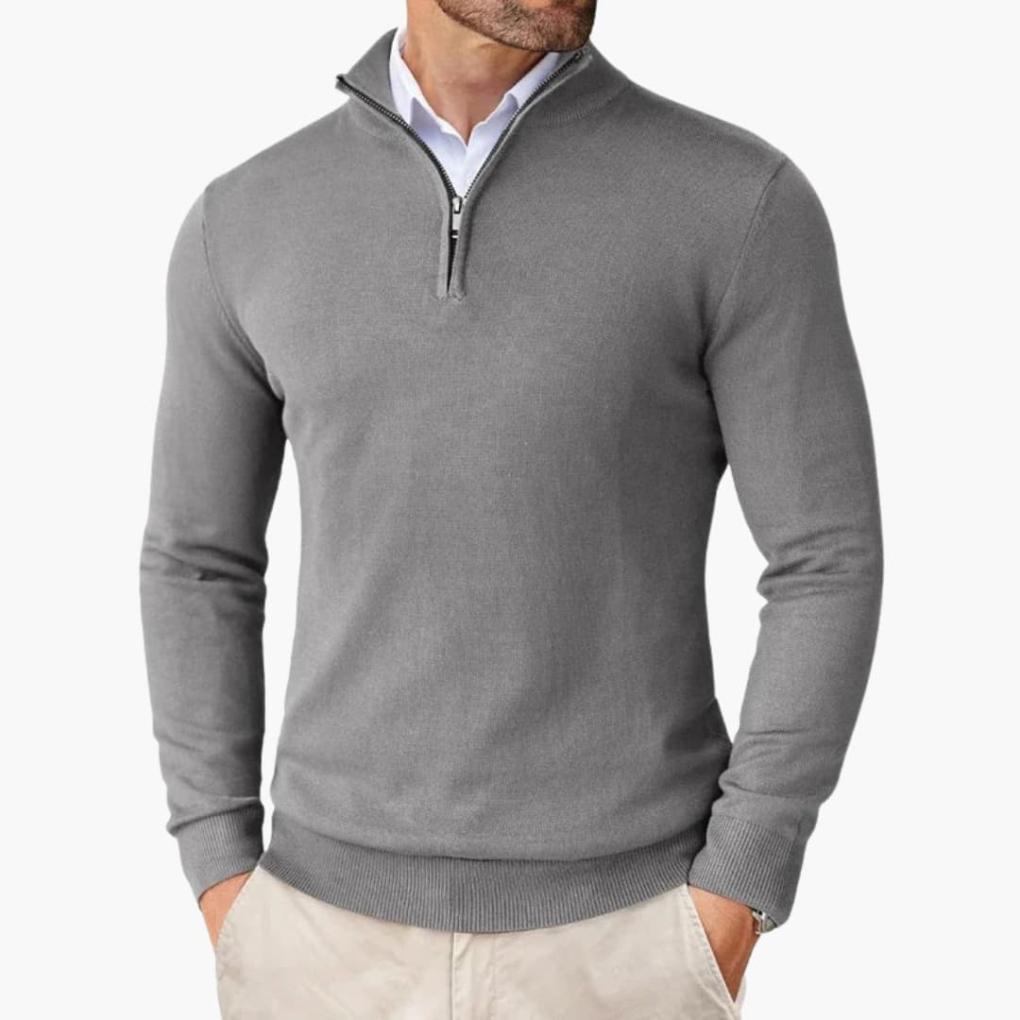Pullover da Uomo con Zip a Quarto e Orlo a Coste