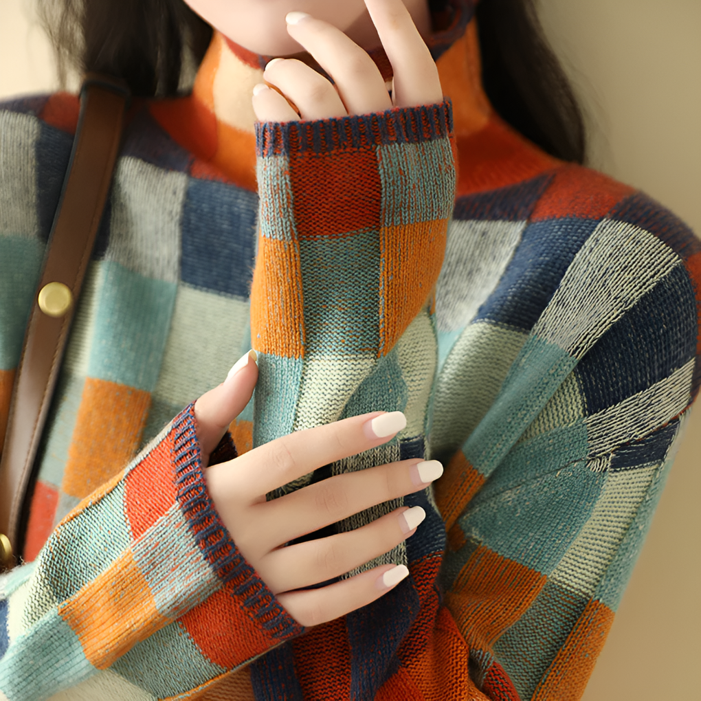 Maglione a collo alto in maglia fine effetto lana da donna