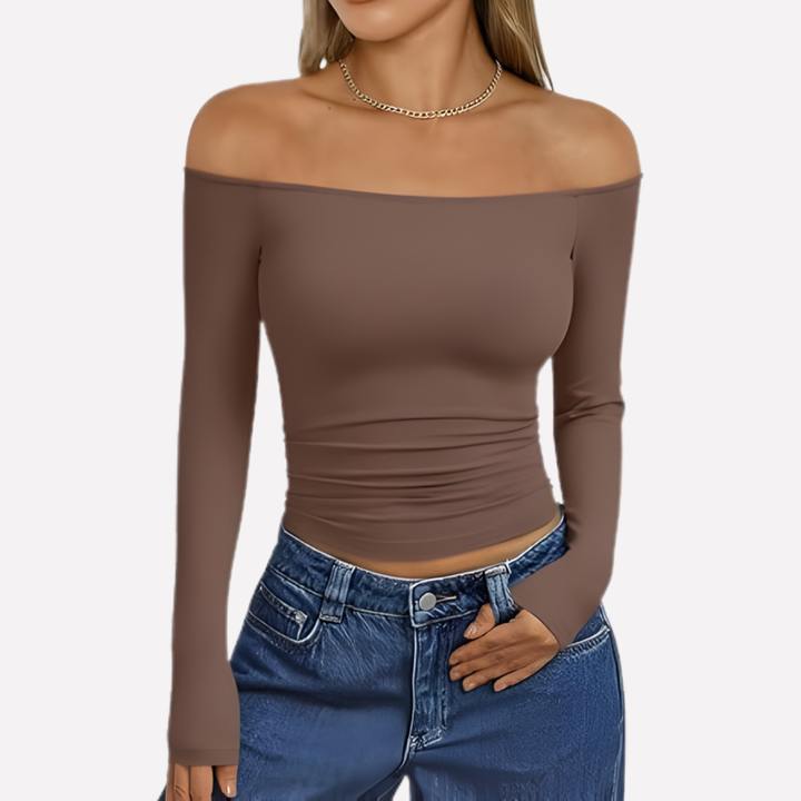 Top a spalle scoperte da donna con maniche lunghe