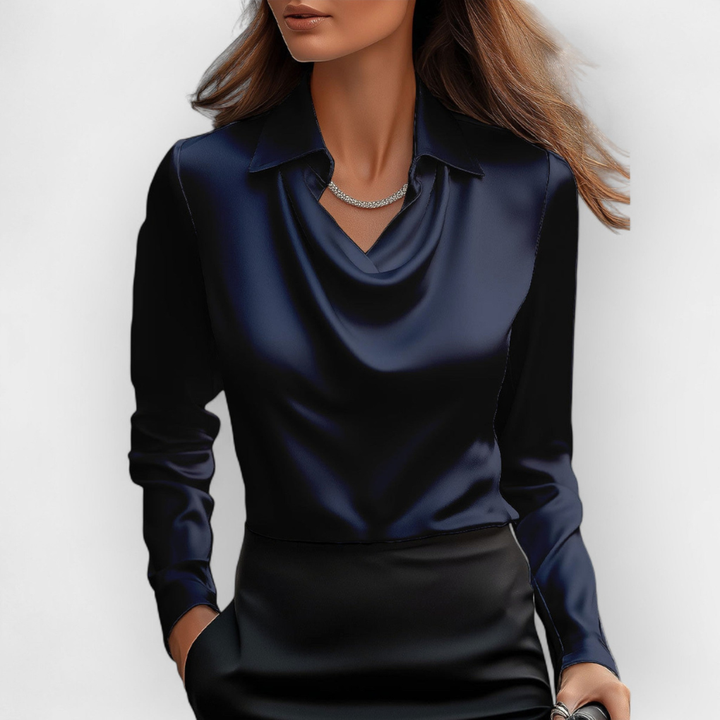 Blusa in Satin Elegante con Collo a Cascata