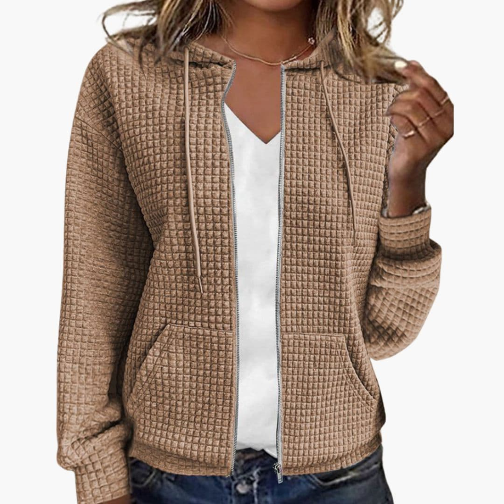 Felpa con zip da donna con cappuccio regolabile