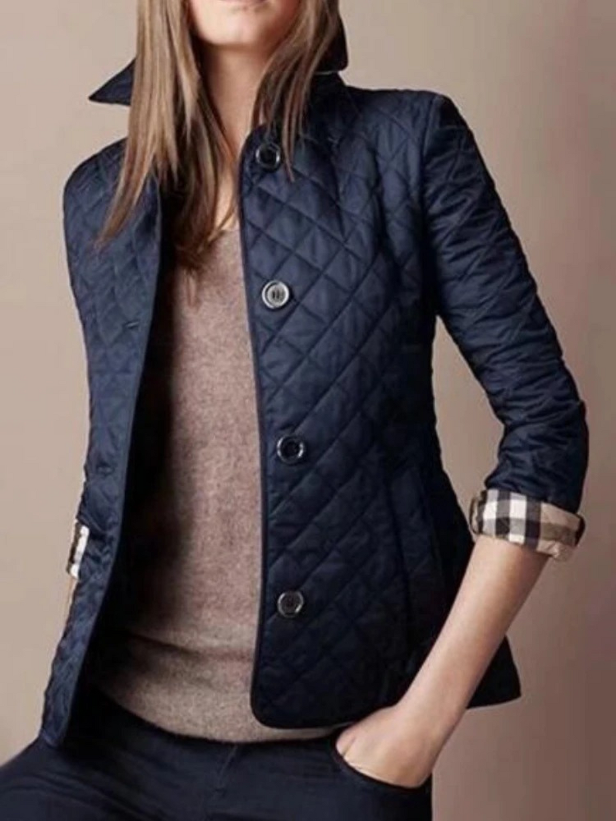 Giacca trapuntata casual con collo a revers da donna