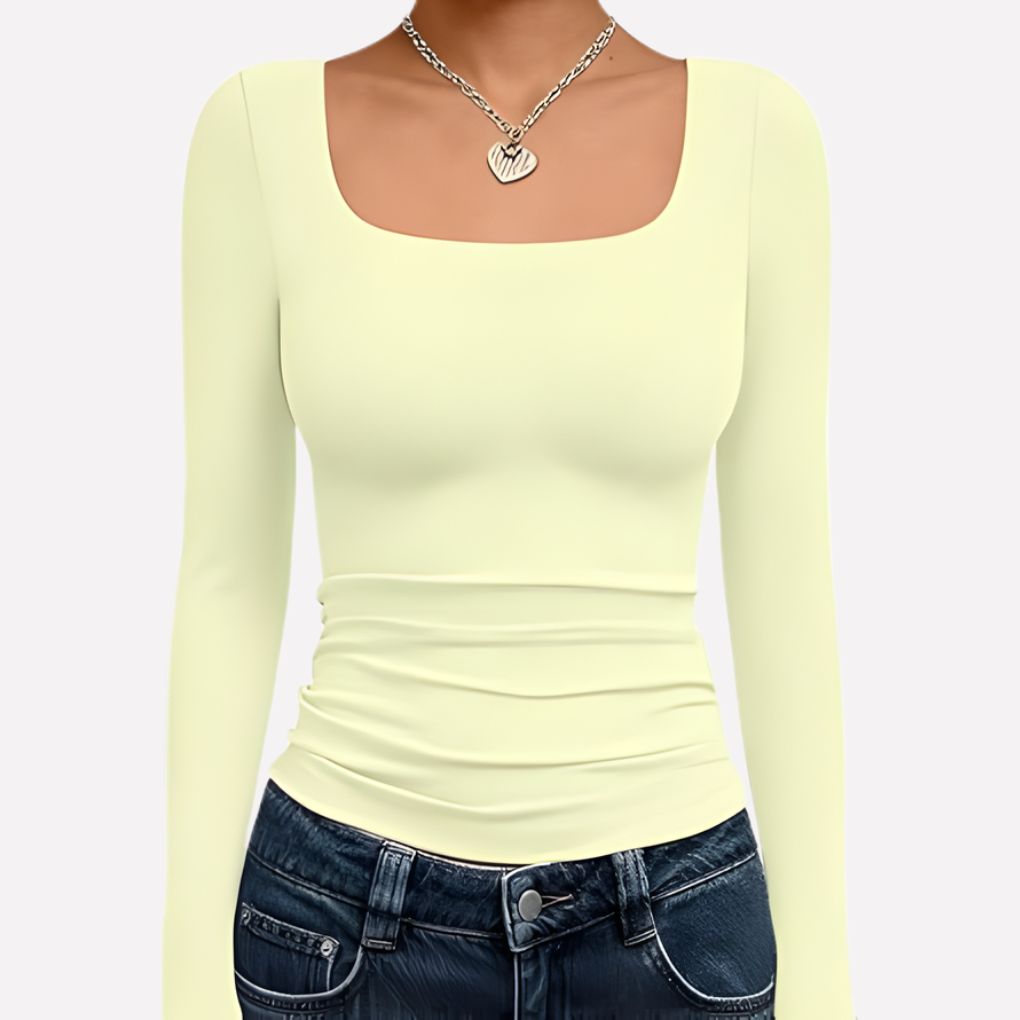 Top Crop a Maniche Lunghe con Collo Quadrato per Donne