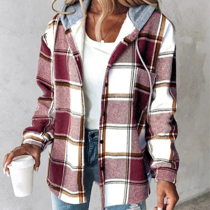 Cappotto da donna a quadri con cappuccio