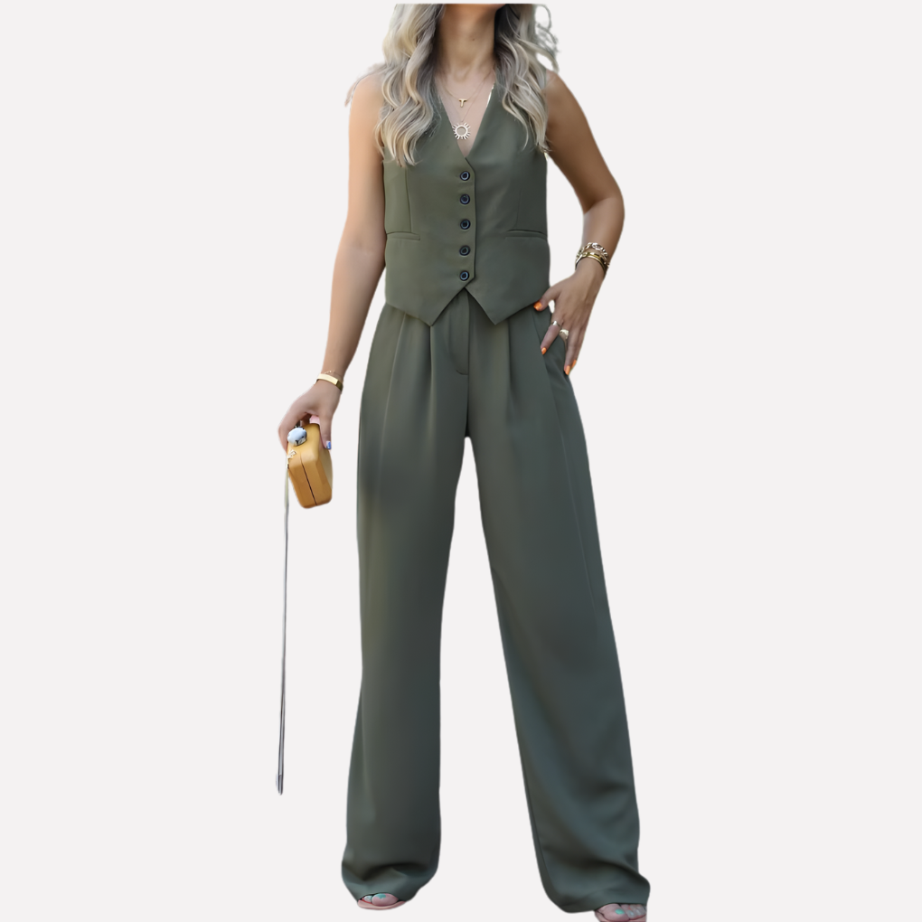Completo gilet senza maniche e pantaloni lunghi da donna