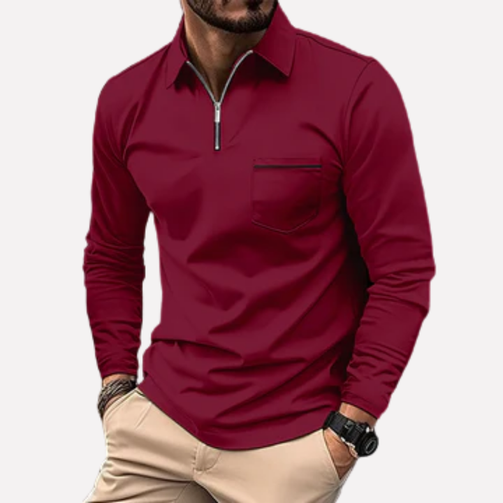 Polo a maniche lunghe da uomo con tasca sul petto