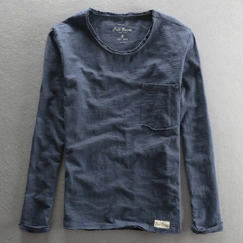 Maglietta vintage in cotone a maniche lunghe con girocollo