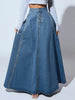 Gonna a trapezio in denim da donna con chiusura a bottoni