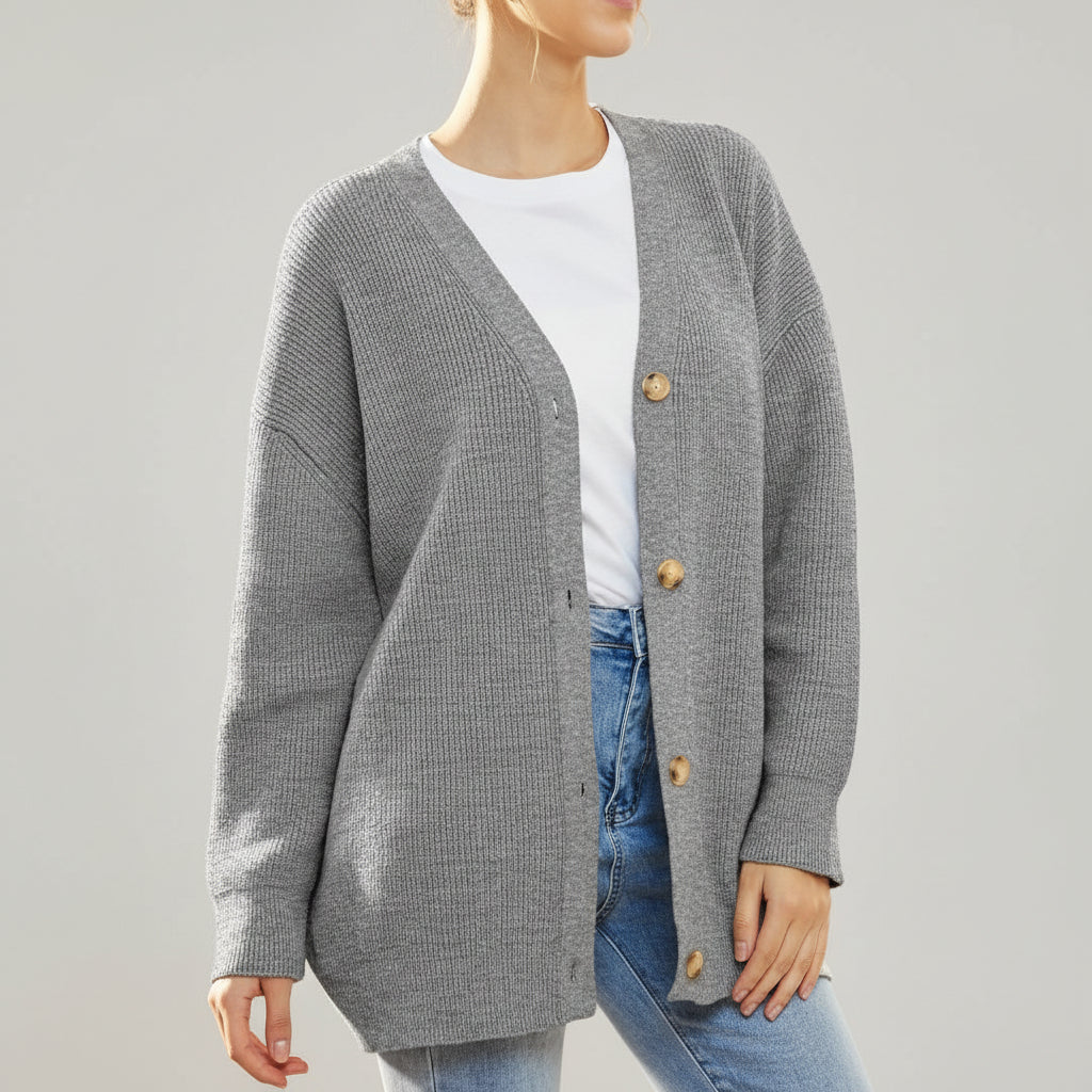 Cardigan V-oversize con chiusura a bottone per donne