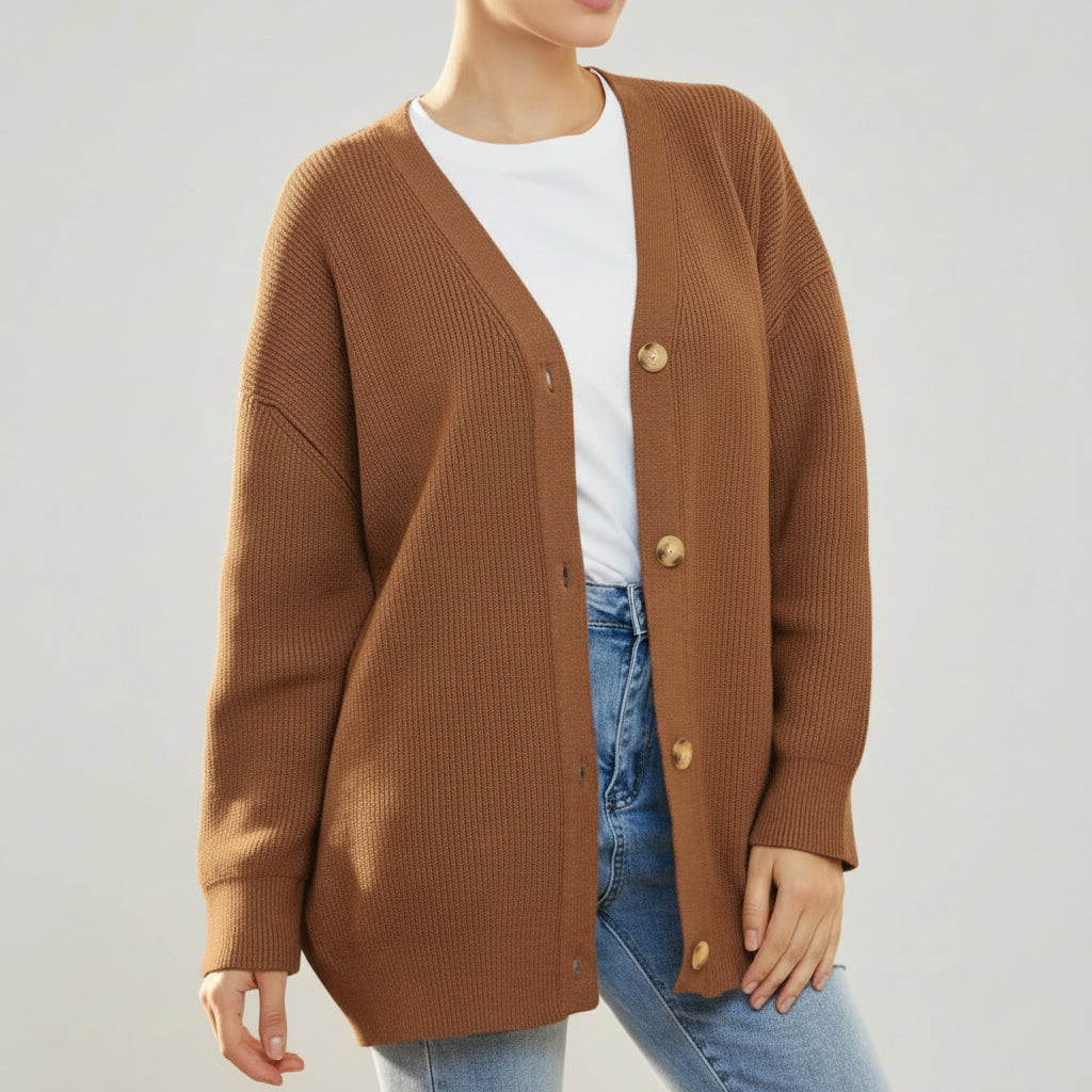 Cardigan V-oversize con chiusura a bottone per donne