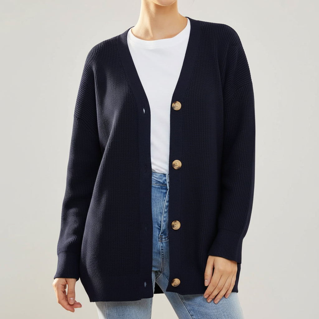 Cardigan V-oversize con chiusura a bottone per donne