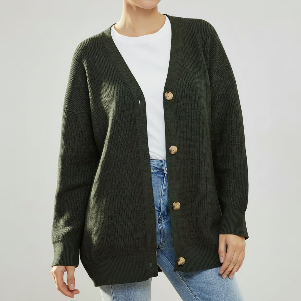 Cardigan V-oversize con chiusura a bottone per donne