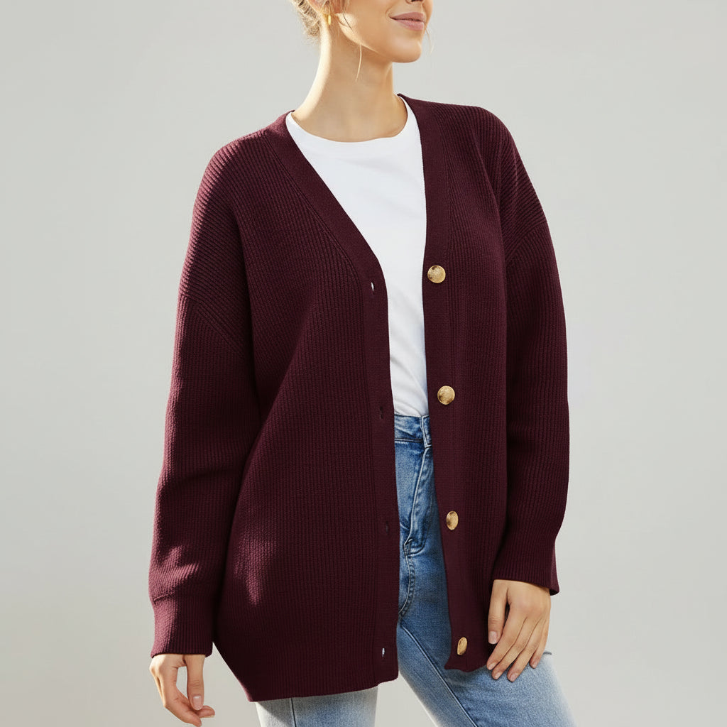 Cardigan V-oversize con chiusura a bottone per donne