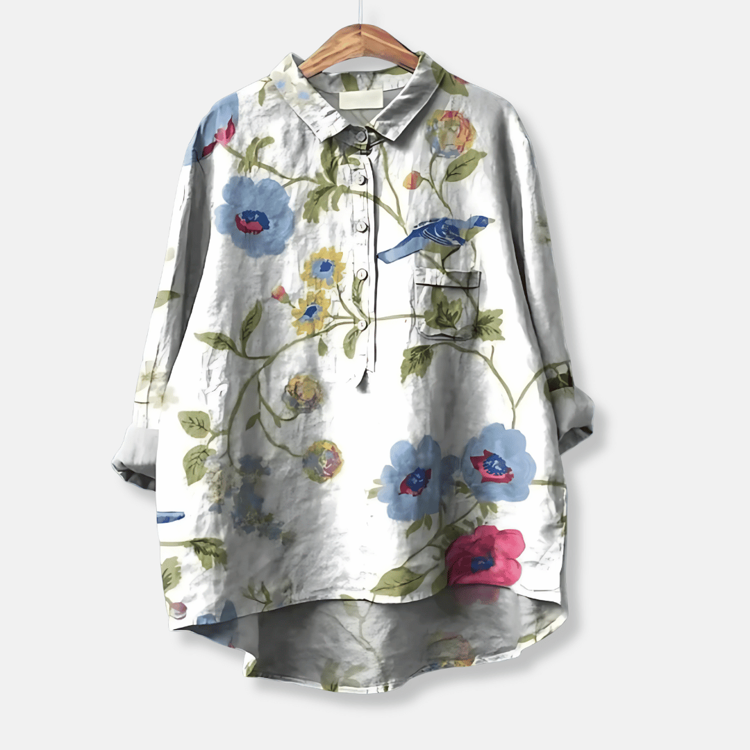 Camicia lunga ampia a fiori da donna