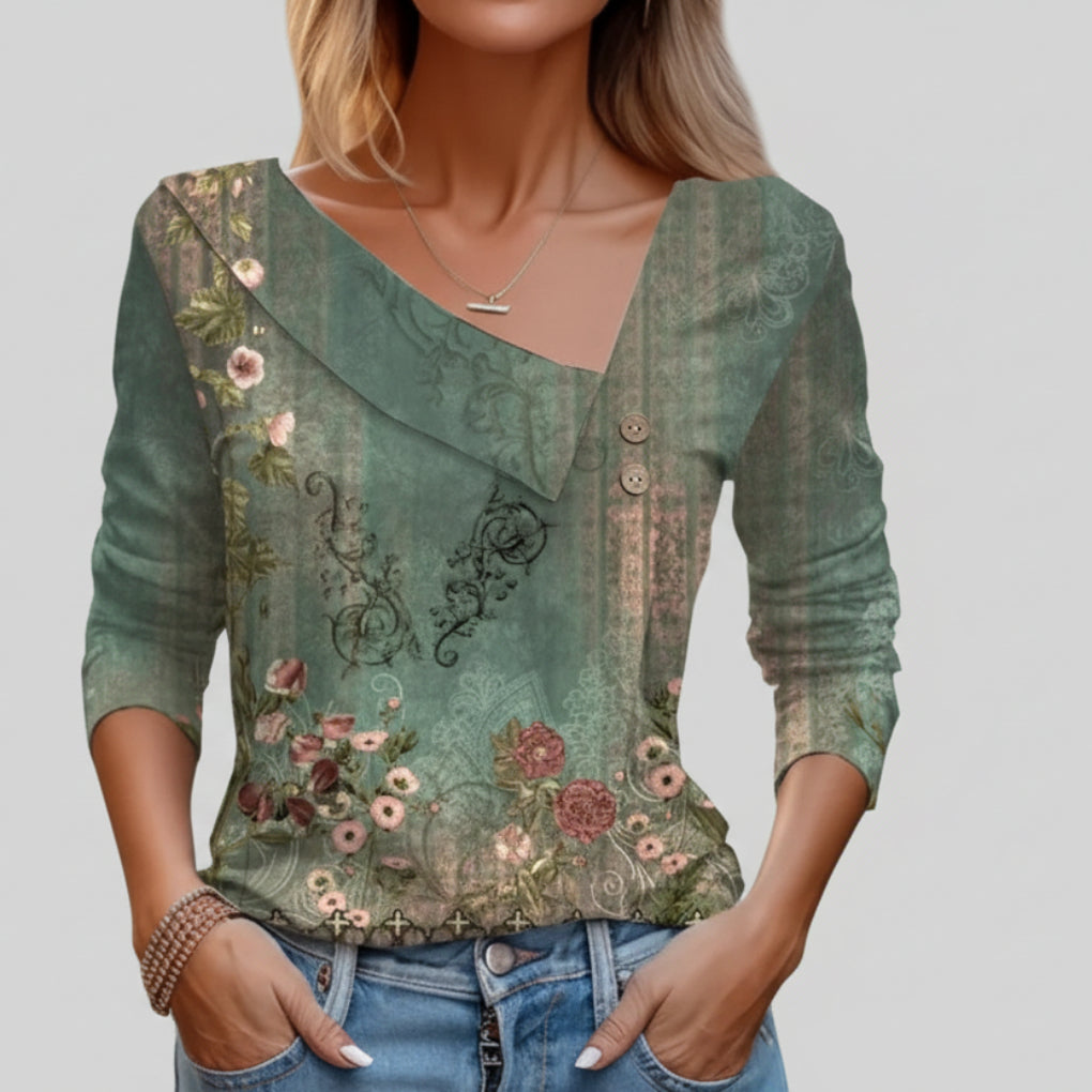 Blusa Floreale Elegante a Maniche Lunghe
