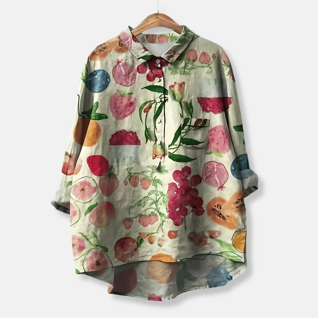 Camicia lunga ampia a fiori da donna