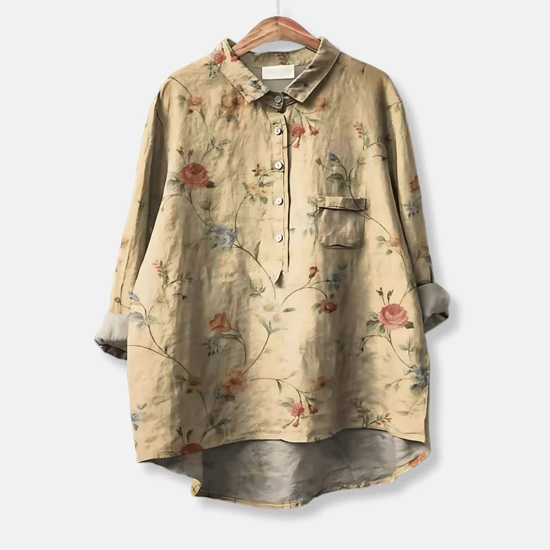 Camicia lunga ampia a fiori da donna