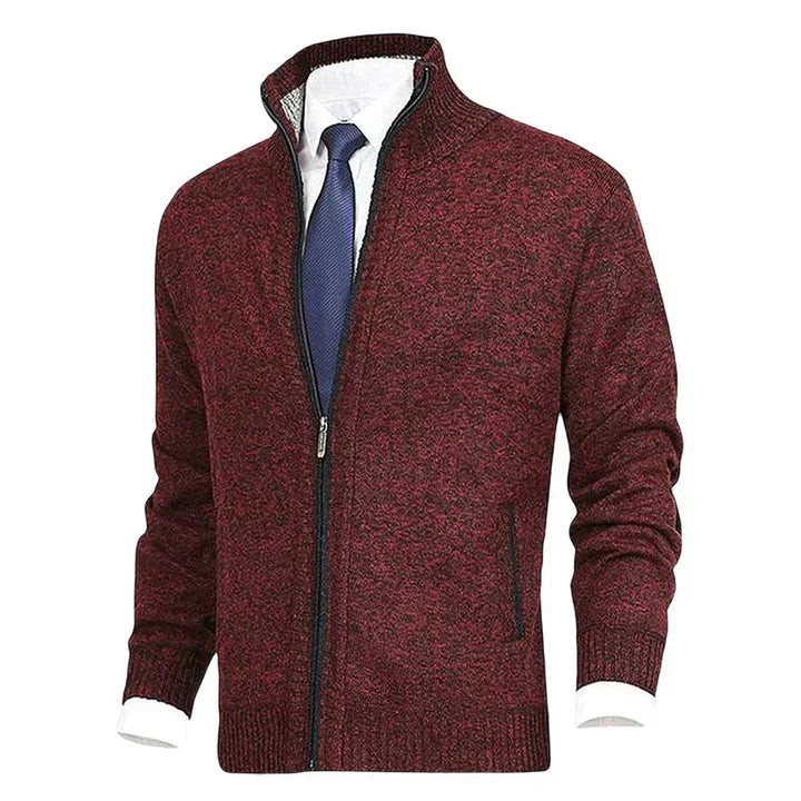Cardigan lavorato a maglia con zip, colletto e tasche