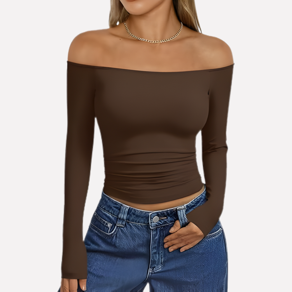 Top a spalle scoperte da donna con maniche lunghe