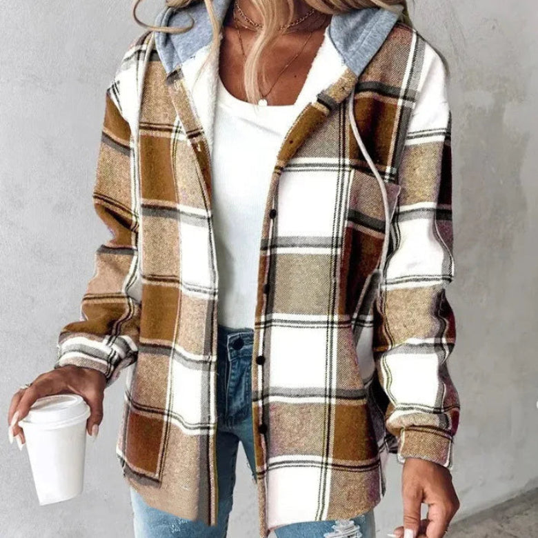 Cappotto da donna a quadri con cappuccio
