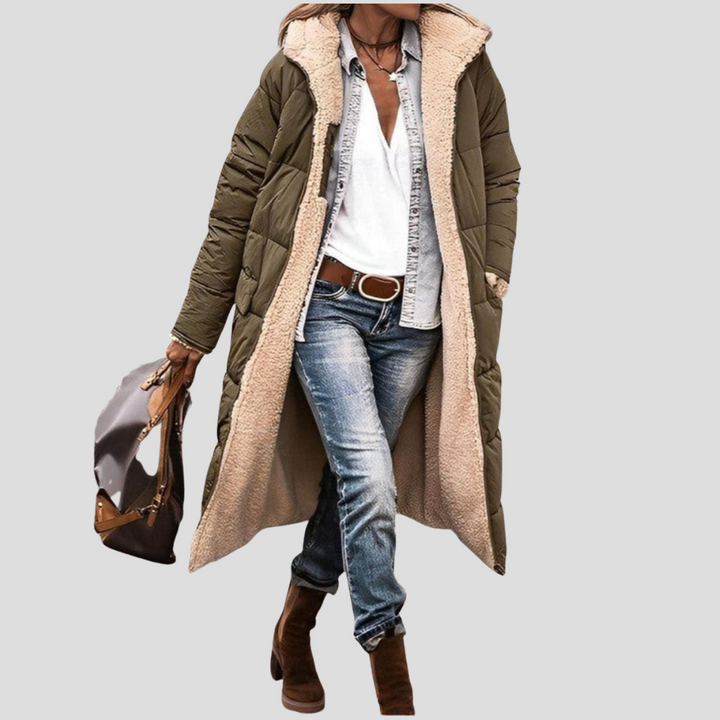 Cappotto Invernale Lungo Reversibile da Donna – Con Cappuccio e Fodera in Teddy
