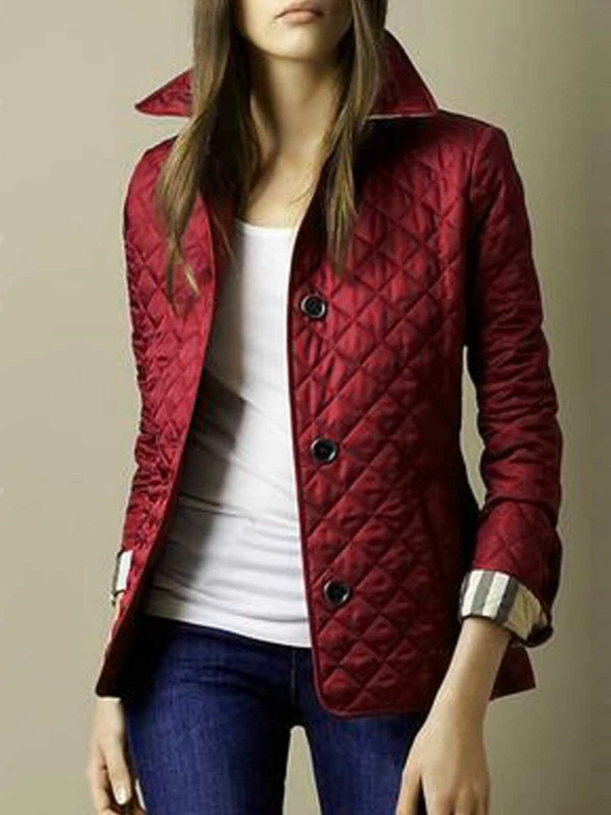 Giacca trapuntata casual con collo a revers da donna