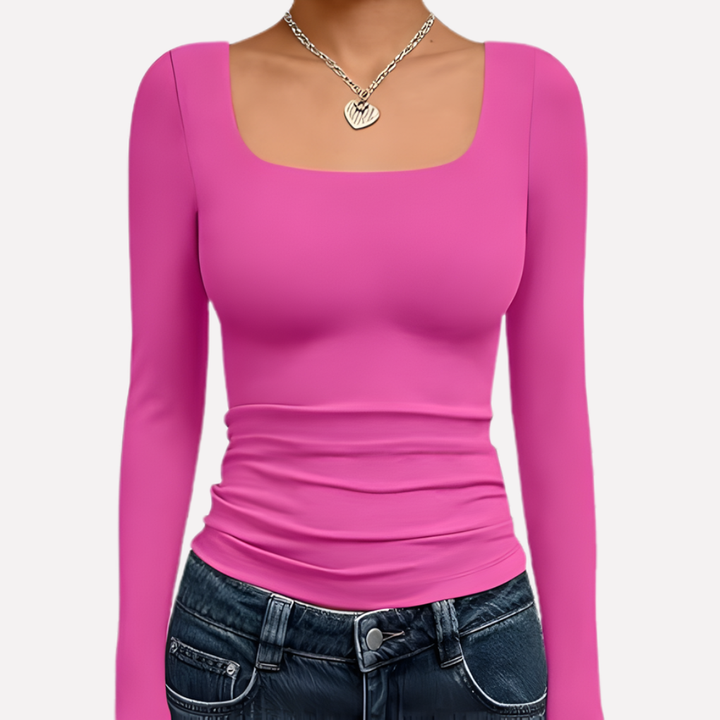 Top Crop a Maniche Lunghe con Collo Quadrato per Donne
