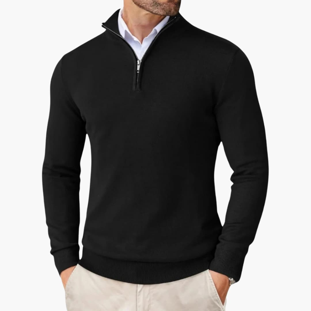 Pullover da Uomo con Zip a Quarto e Orlo a Coste