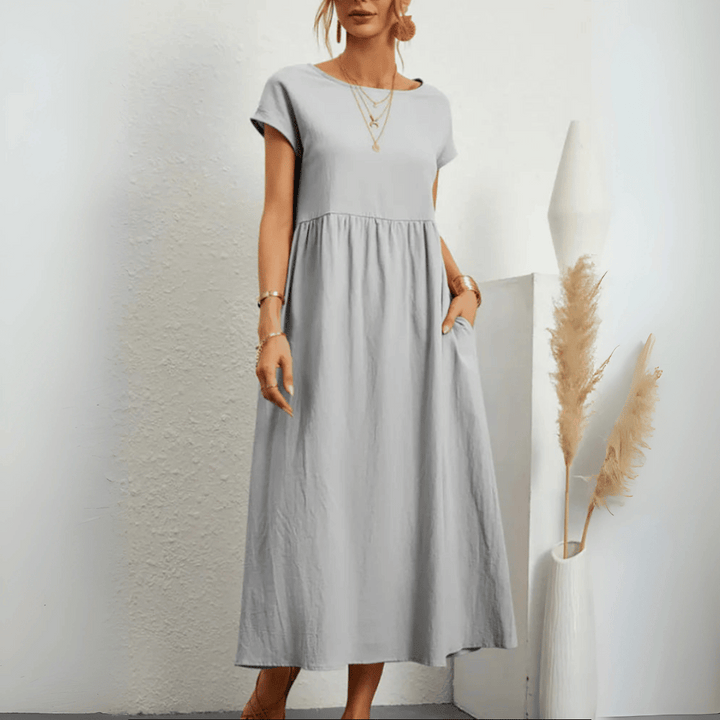 Abito lungo da donna in cotone e lino in stile vintage