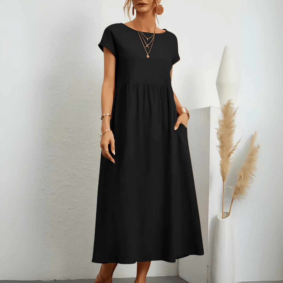 Abito lungo da donna in cotone e lino in stile vintage