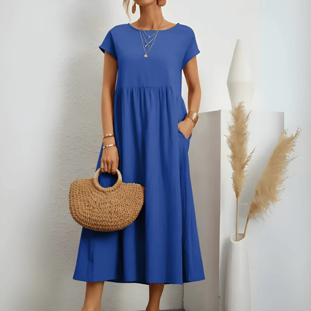 Abito lungo da donna in cotone e lino in stile vintage