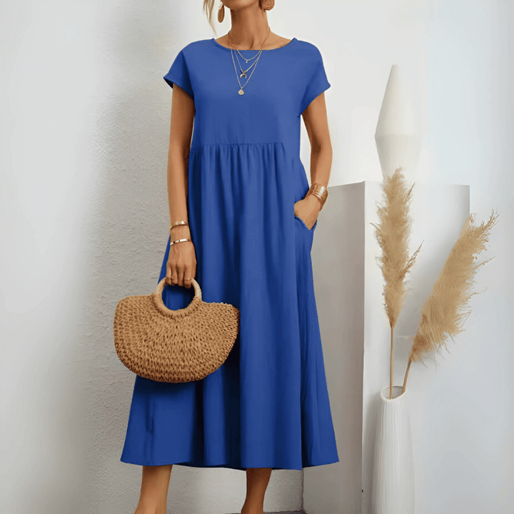 Abito lungo da donna in cotone e lino in stile vintage