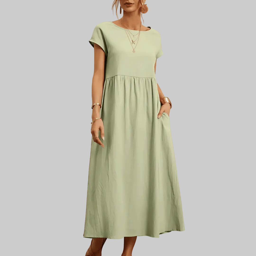 Abito Maxi in Cotone Lino Vintage da Donna