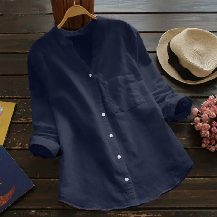 Camicia da donna in misto lino e cotone