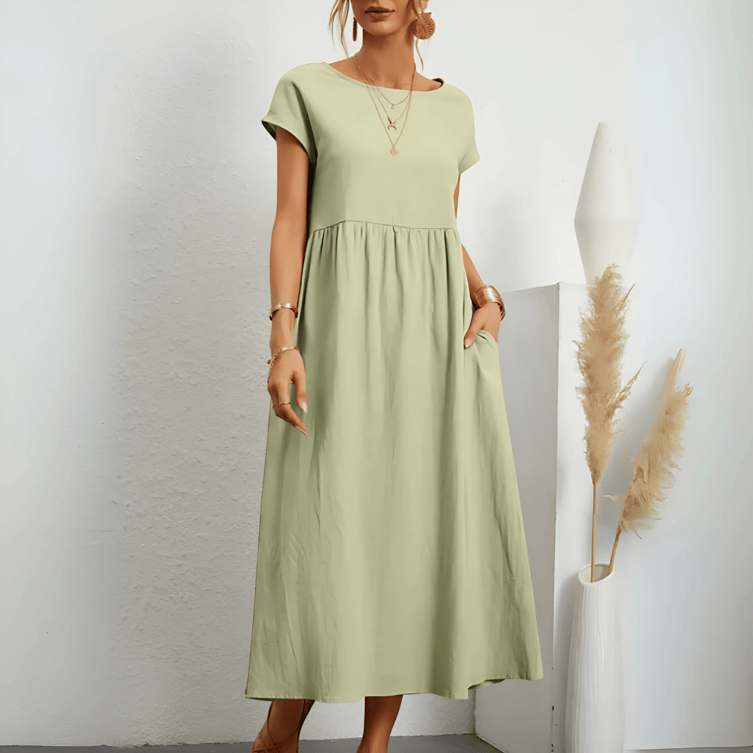 Abito lungo da donna in cotone e lino in stile vintage