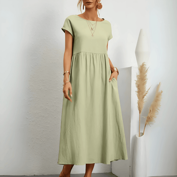 Abito lungo da donna in cotone e lino in stile vintage