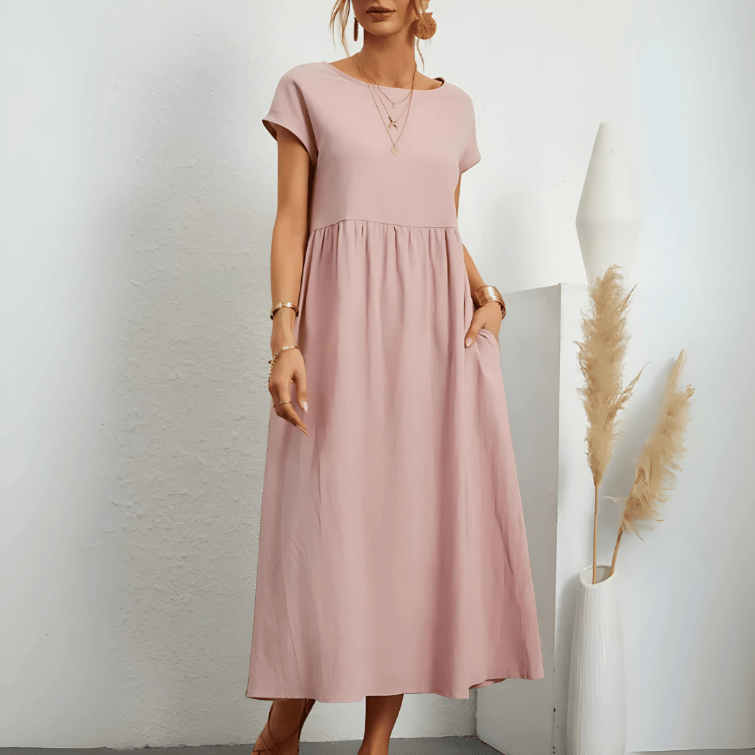 Abito lungo da donna in cotone e lino in stile vintage