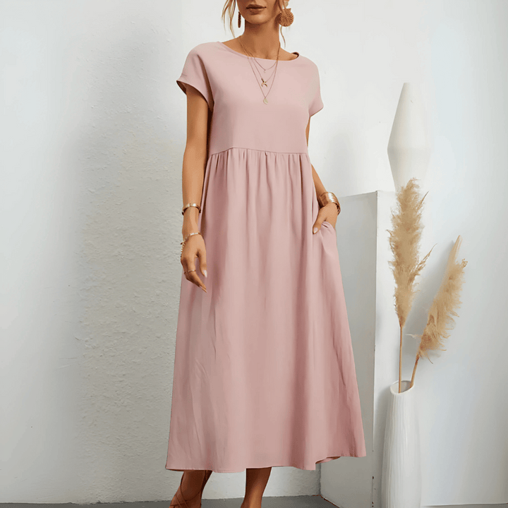 Abito lungo da donna in cotone e lino in stile vintage