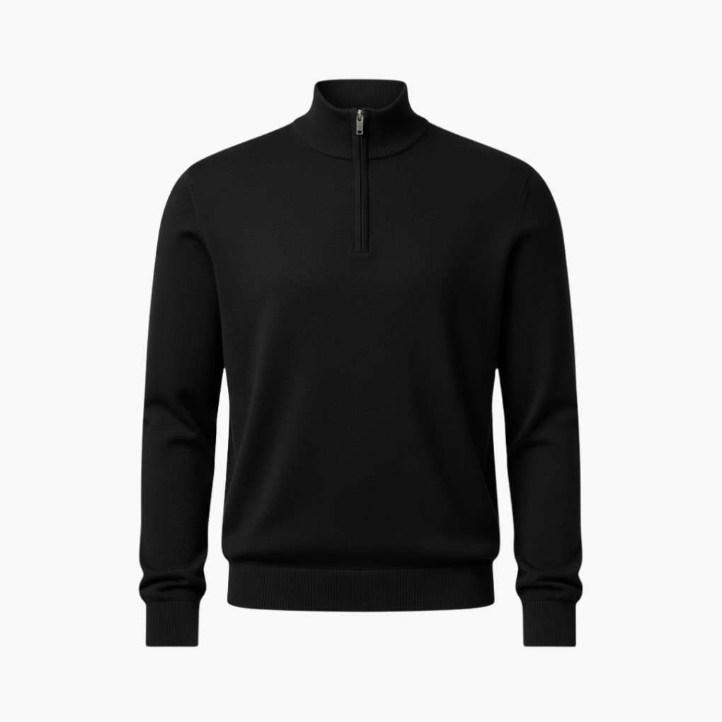 Pullover da Uomo con Zip a Quarto e Orlo a Coste