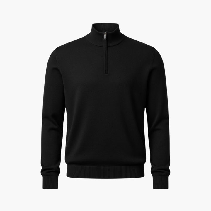 Pullover da Uomo con Zip a Quarto e Orlo a Coste