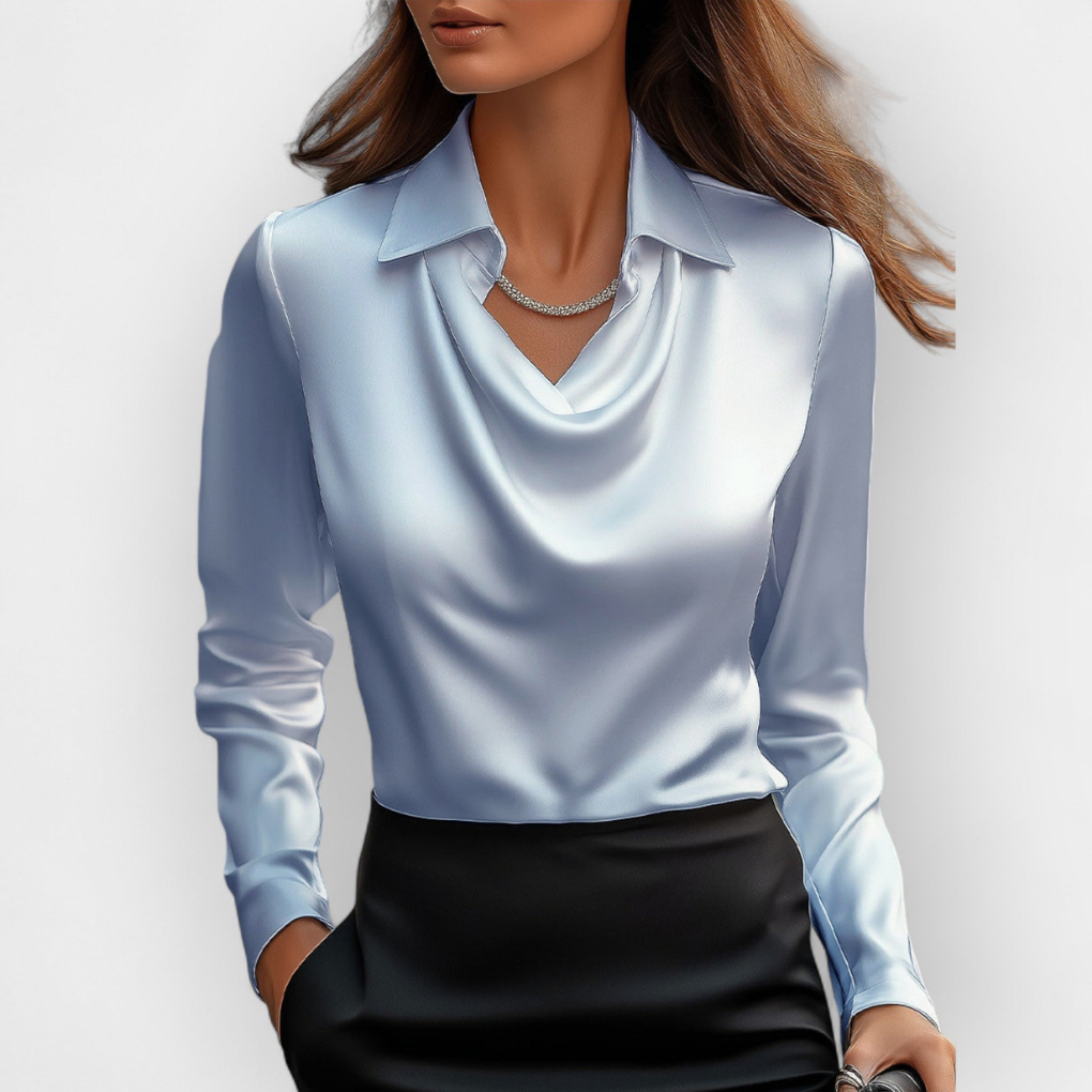 Blusa in Satin Elegante con Collo a Cascata