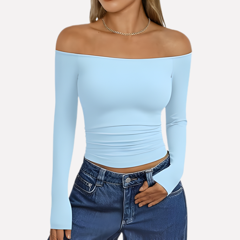 Top a spalle scoperte da donna con maniche lunghe