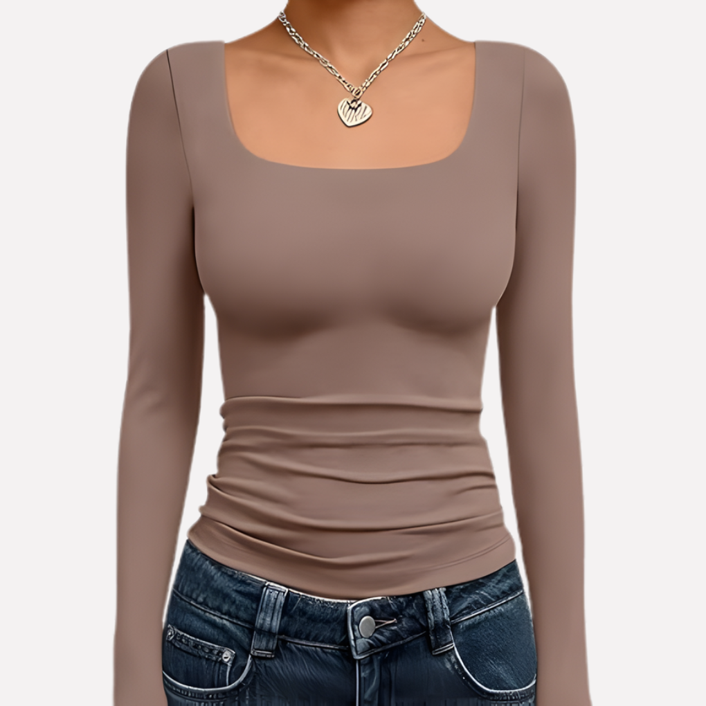 Top Crop a Maniche Lunghe con Collo Quadrato per Donne