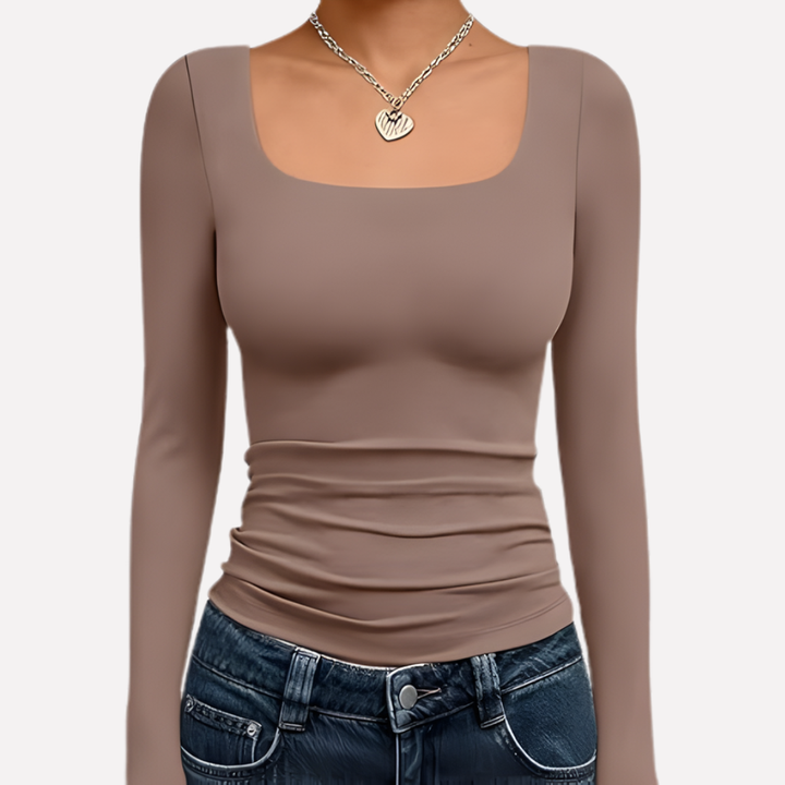 Top Crop a Maniche Lunghe con Collo Quadrato per Donne