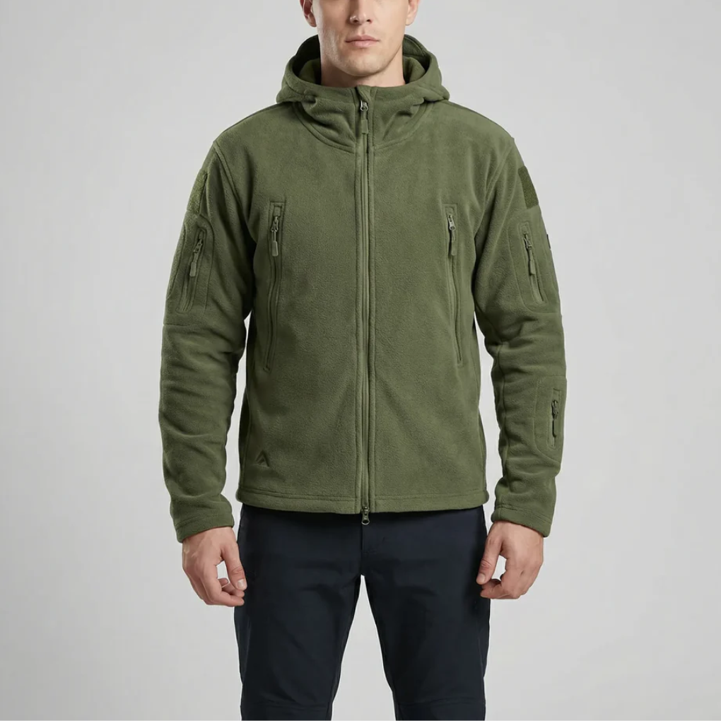 Giacca in Pile con Cappuccio e Zip Completa per Uomini